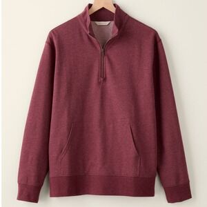 Garnet Hill Mens French Terry Quarter-Zip Sweatshirt Heathered Red  Large cozy